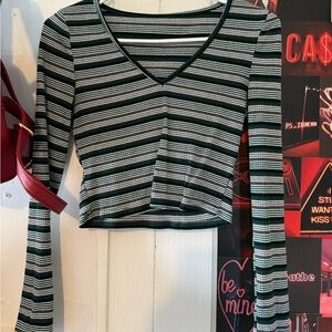 green and gray lined top